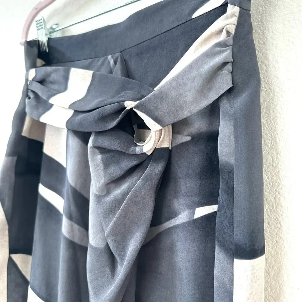 Max Mara Italy Black & White Abstract Print Tie-Waist Midi Skirt Size 8 Silk - Picture 2 of 8
